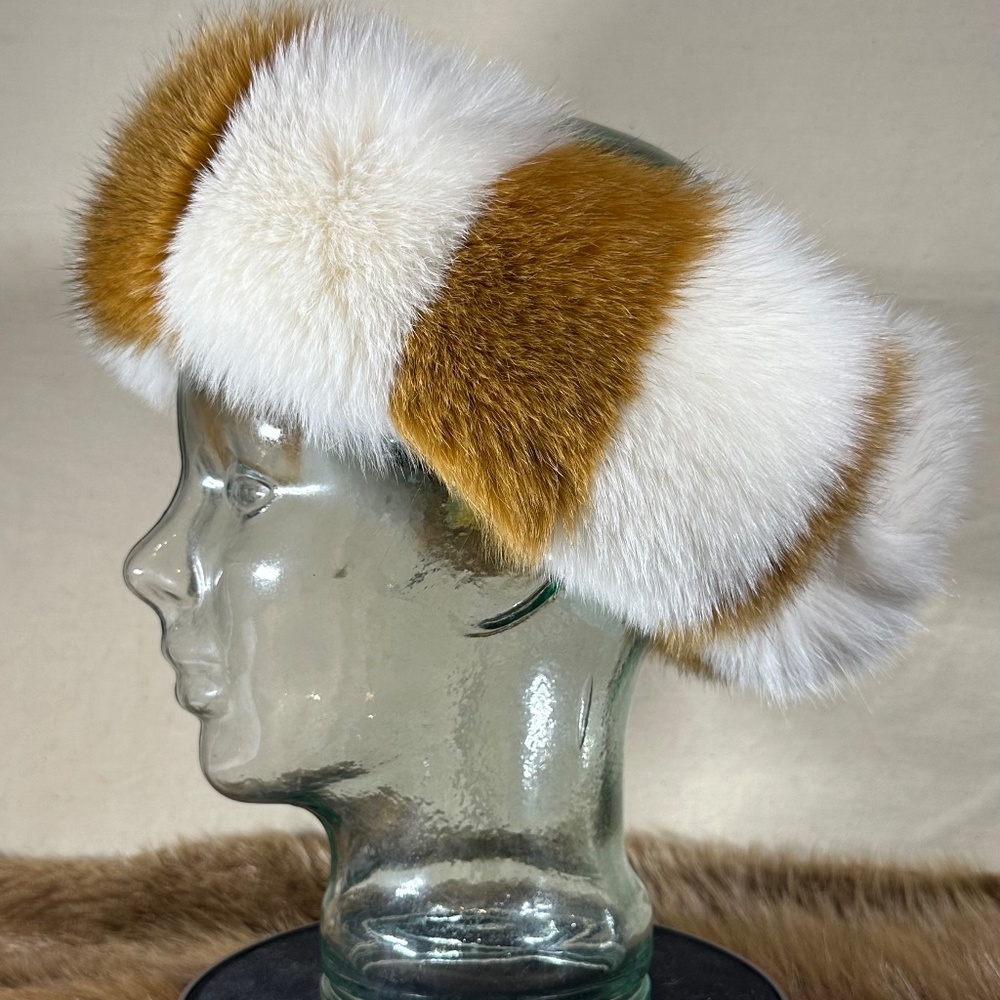 White and Tan Fox Fur Headband - Picture 3 of 6